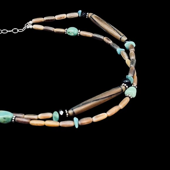 Vintage Sterling Silver Faux Turquois Beaded Pendant Necklace (4975) - Picture 8 of 9